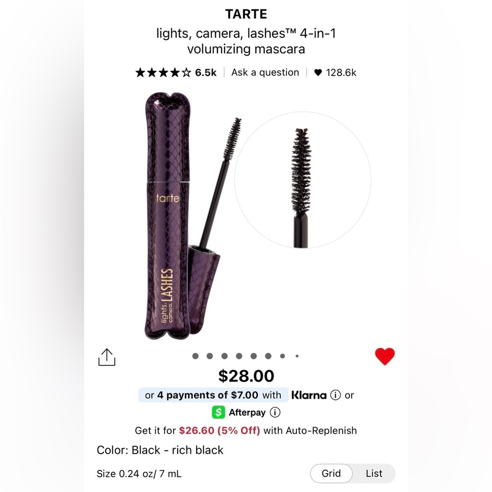 Tarte lights, camera, lashes 4-in-1 volumizing mascara, new in box!!